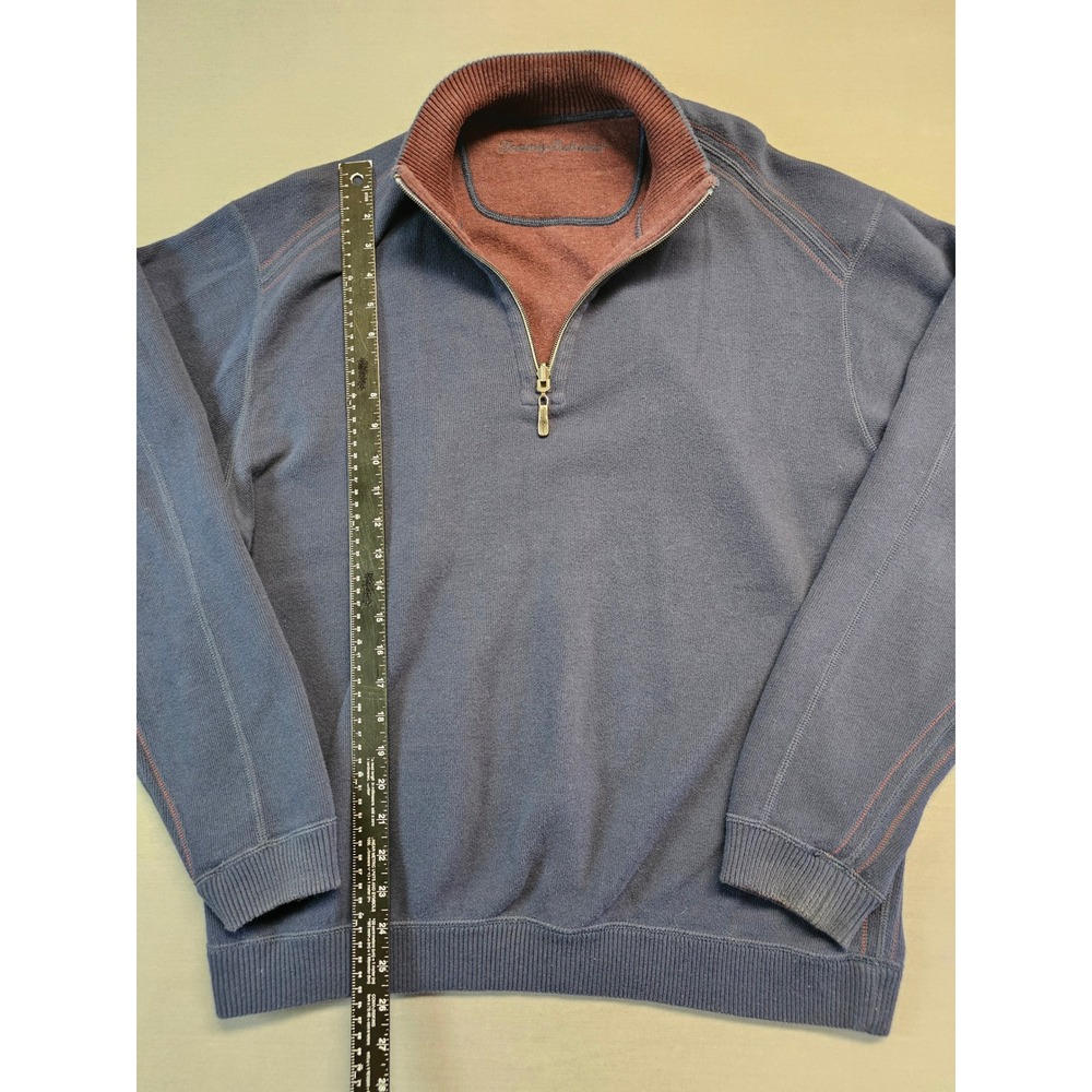Tommy Bahama Mens Quarter Zip Pullover Navy Blue Contrast Stitch Mock Neck XL - Picture 3 of 6